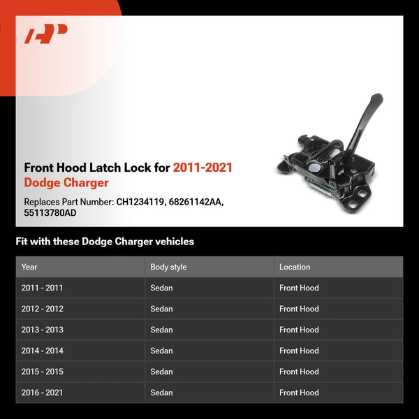 Front Hood Latch Lock for 2011-2021 Dodge Charger