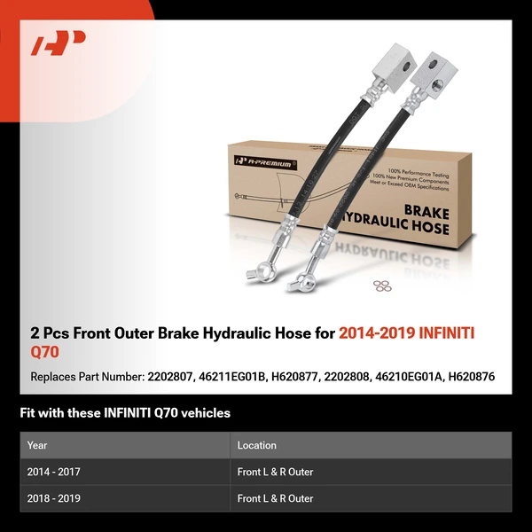 2 Pcs Front Outer Brake Hydraulic Hose for 2014-2019 INFINITI Q70