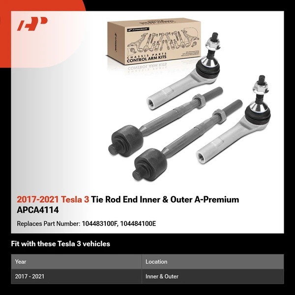 2017-2021 Tesla 3 Tie Rod End Inner & Outer A-Premium APCA4114