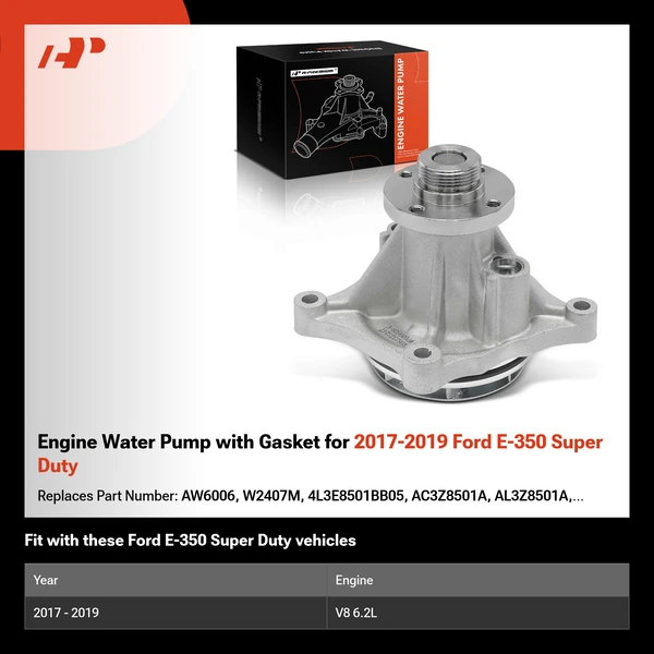 Engine Water Pump with Gasket for 2017-2019 Ford E-350 Super Duty