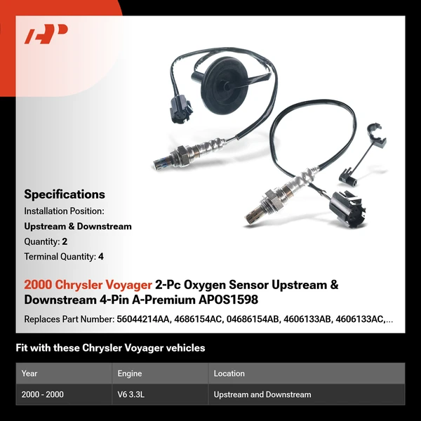 2000 Chrysler Voyager 2-Pc Oxygen Sensor Upstream & Downstream 4-Pin A-Premium APOS1598