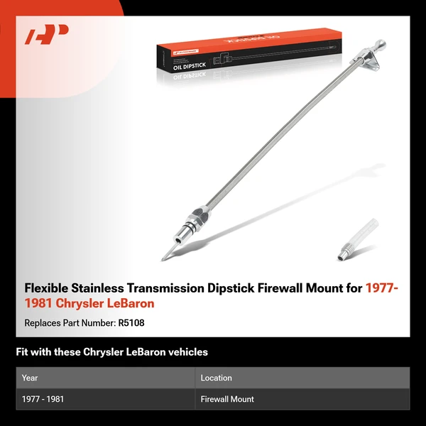 Flexible Stainless Transmission Dipstick Firewall Mount for 1977-1981 Chrysler LeBaron
