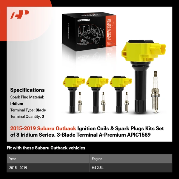 2015-2019 Subaru Outback Ignition Coils & Spark Plugs Kits Set of 8 Iridium Series, 3-Blade Terminal A-Premium APIC1589