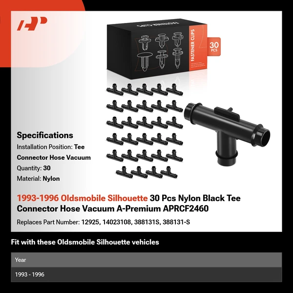 1993-1996 Oldsmobile Silhouette 30 Pcs Nylon Black Tee Connector Hose Vacuum A-Premium APRCF2460
