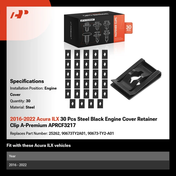 2016-2022 Acura ILX 30 Pcs Steel Black Engine Cover Retainer Clip A-Premium APRCF3217