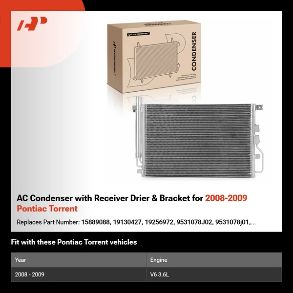 AC Condenser with Receiver Drier & Bracket for 2008-2009 Pontiac Torrent
