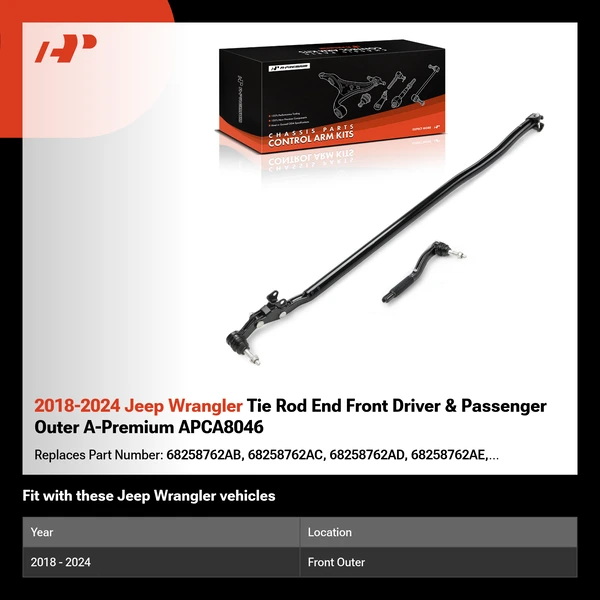 2018-2024 Jeep Wrangler Tie Rod End Front Driver & Passenger Outer A-Premium APCA8046