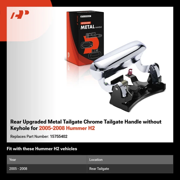 Rear Upgraded Metal Tailgate Chrome Tailgate Handle without Keyhole for 2005-2008 Hummer H2