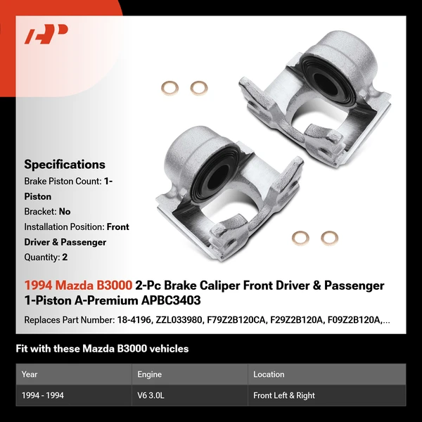 1994 Mazda B3000 2-Pc Brake Caliper Front Driver & Passenger 1-Piston A-Premium APBC3403
