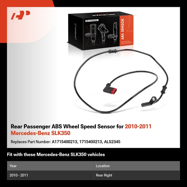 Rear Passenger ABS Wheel Speed Sensor for 2010-2011 Mercedes-Benz SLK350