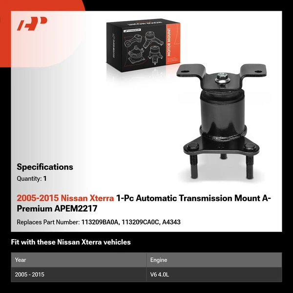 2005-2015 Nissan Xterra 1-Pc Automatic Transmission Mount A-Premium APEM2217
