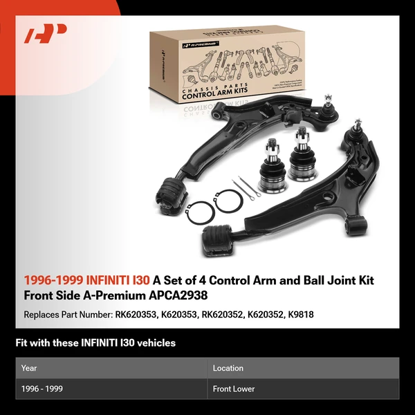 1996-1999 INFINITI I30 A Set of 4 Control Arm and Ball Joint Kit Front Side A-Premium APCA2938