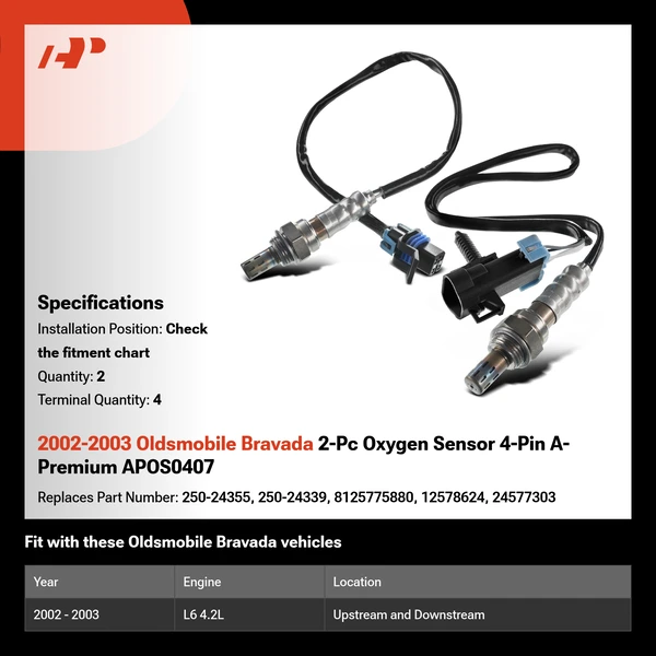 2002-2003 Oldsmobile Bravada 2-Pc Oxygen Sensor 4-Pin A-Premium APOS0407