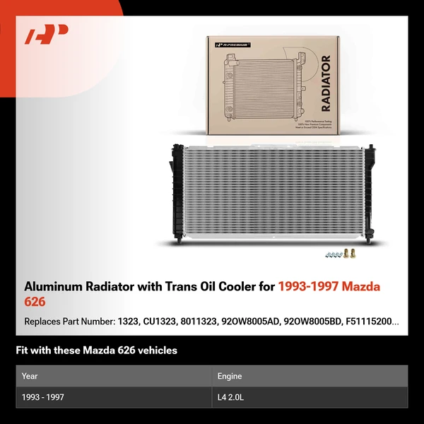 Aluminum Radiator with Trans Oil Cooler for 1993-1997 Mazda 626
