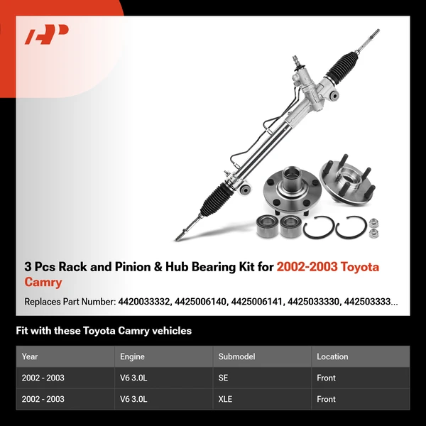 3 Pcs Rack and Pinion & Hub Bearing Kit for 2002-2003 Toyota Camry