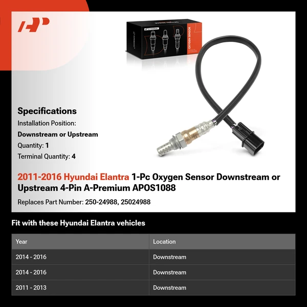 2011-2016 Hyundai Elantra 1-Pc Oxygen Sensor Downstream or Upstream 4-Pin A-Premium APOS1088