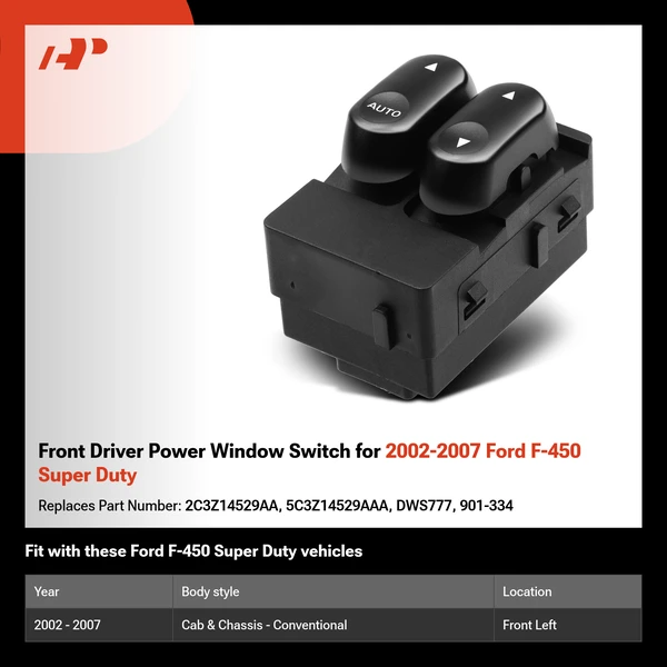 Front Driver Power Window Switch for 2002-2007 Ford F-450 Super Duty