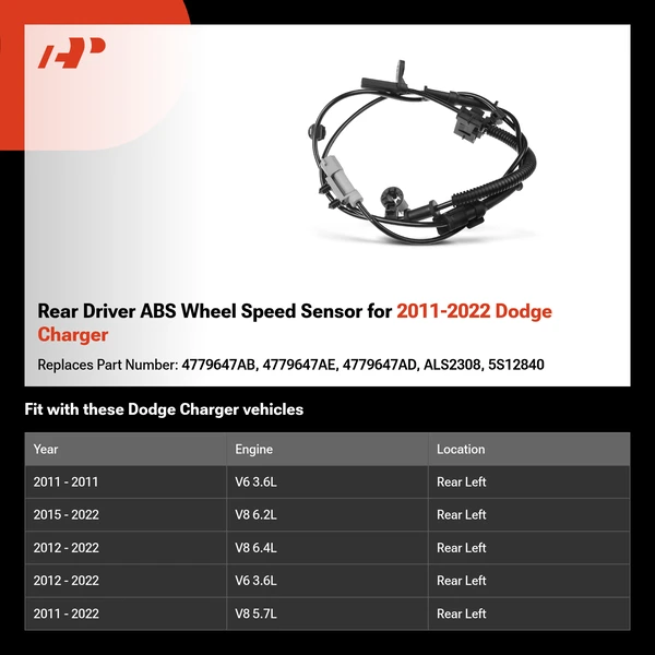 Rear Driver ABS Wheel Speed Sensor for 2011-2022 Dodge Charger