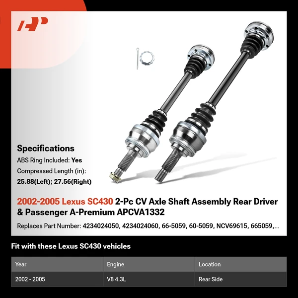 2002-2005 Lexus SC430 2-Pc CV Axle Shaft Assembly Rear Driver & Passenger A-Premium APCVA1332