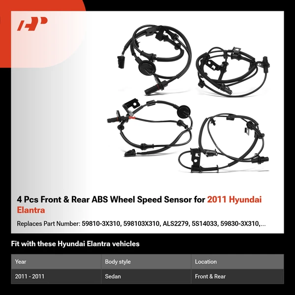 4 Pcs Front & Rear ABS Wheel Speed Sensor for 2011 Hyundai Elantra