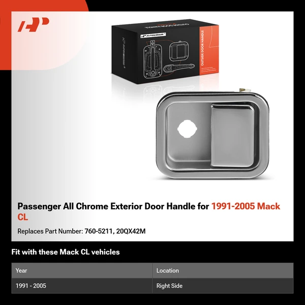 Passenger All Chrome Exterior Door Handle for 1991-2005 Mack CL