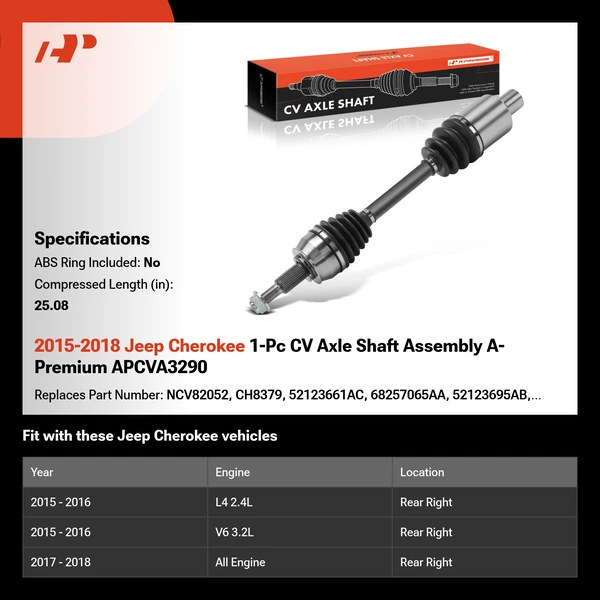 2015-2018 Jeep Cherokee 1-Pc CV Axle Shaft Assembly A-Premium APCVA3290