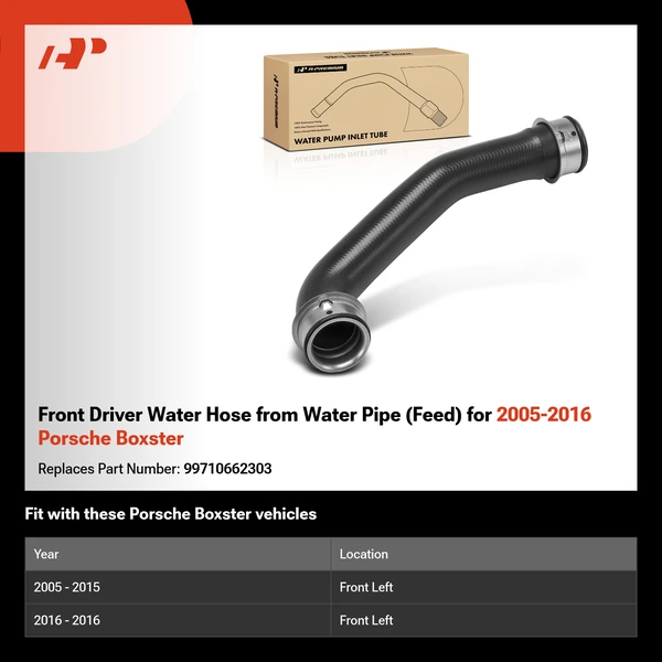 Front Driver Water Hose from Water Pipe (Feed) for 2005-2016 Porsche Boxster