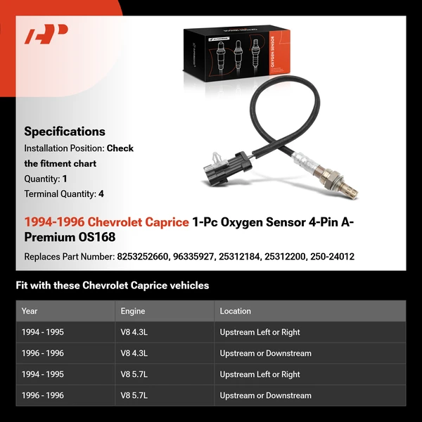 1994-1996 Chevrolet Caprice 1-Pc Oxygen Sensor 4-Pin A-Premium OS168