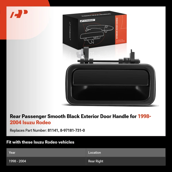 Rear Passenger Smooth Black Exterior Door Handle for 1998-2004 Isuzu Rodeo