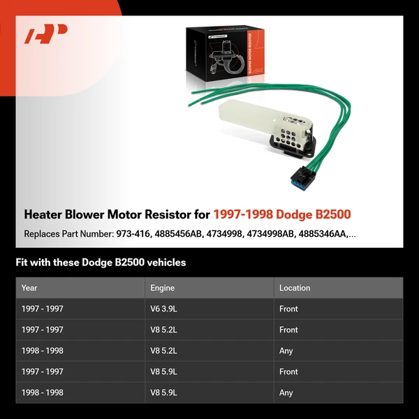 Heater Blower Motor Resistor for 1997-1998 Dodge B2500
