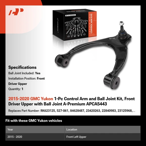 2015-2020 GMC Yukon 1-Pc Control Arm and Ball Joint Kit, Front Driver Upper with Ball Joint A-Premium APCA5443