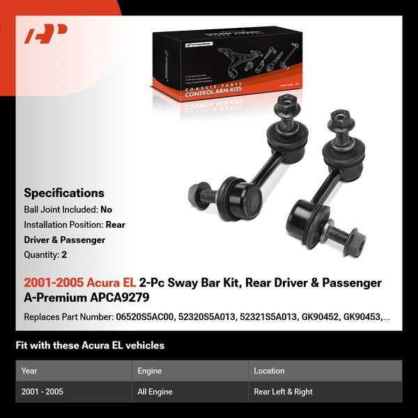 2001-2005 Acura EL 2-Pc Sway Bar Kit, Rear Driver & Passenger A-Premium APCA9279