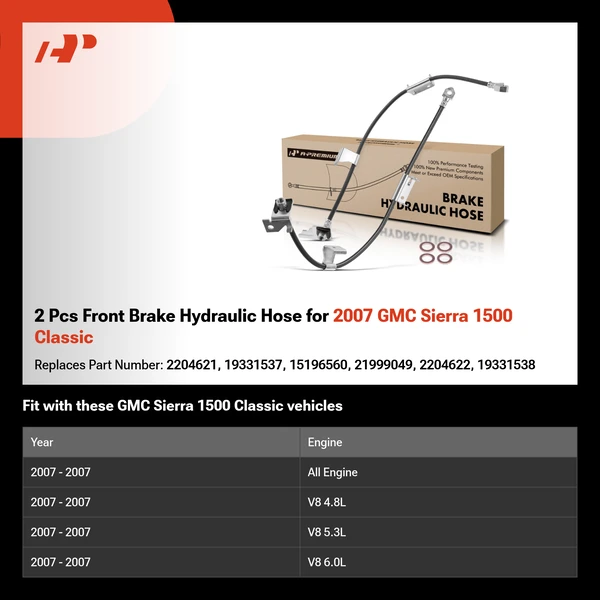2 Pcs Front Brake Hydraulic Hose for 2007 GMC Sierra 1500 Classic