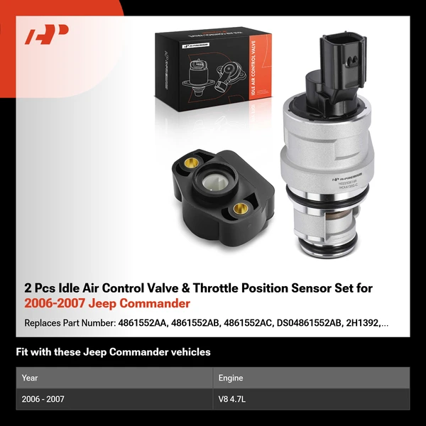 2 Pcs Idle Air Control Valve & Throttle Position Sensor Set for 2006-2007 Jeep Commander