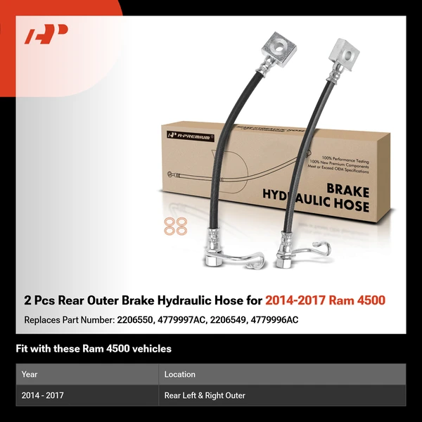 2 Pcs Rear Outer Brake Hydraulic Hose for 2014-2017 Ram 4500