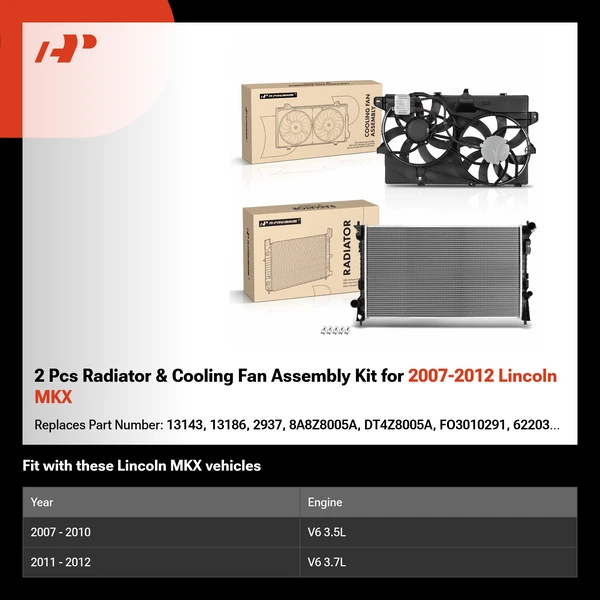 2 Pcs Radiator & Cooling Fan Assembly Kit for 2007-2012 Lincoln MKX