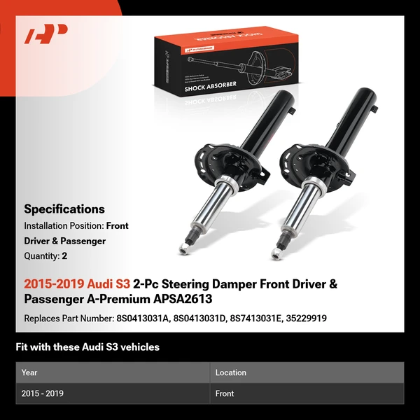 2015-2019 Audi S3 2-Pc Steering Damper Front Driver & Passenger A-Premium APSA2613