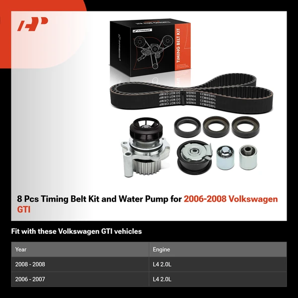 8 Pcs Timing Belt Kit and Water Pump for 2006-2008 Volkswagen GTI