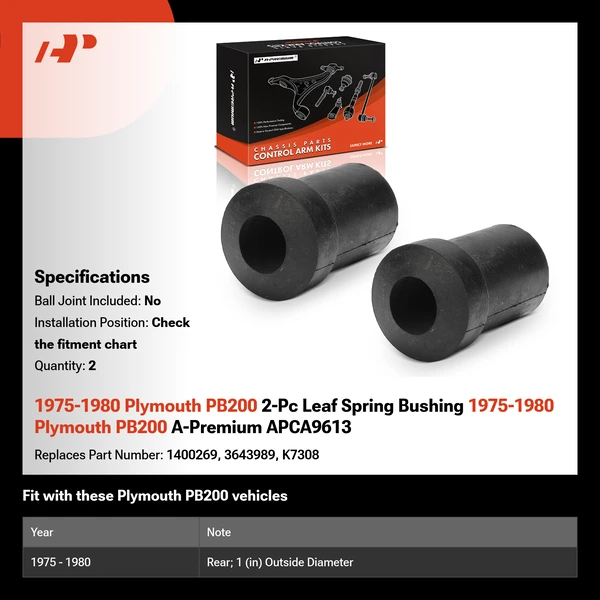 1975-1980 Plymouth PB200 2-Pc Leaf Spring Bushing 1975-1980 Plymouth PB200 A-Premium APCA9613