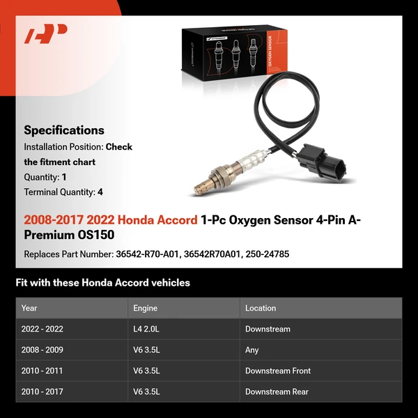 2008-2017 2022 Honda Accord 1-Pc Oxygen Sensor 4-Pin A-Premium OS150