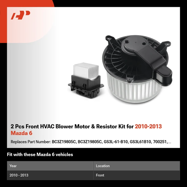 2 Pcs Front HVAC Blower Motor & Resistor Kit for 2010-2013 Mazda 6