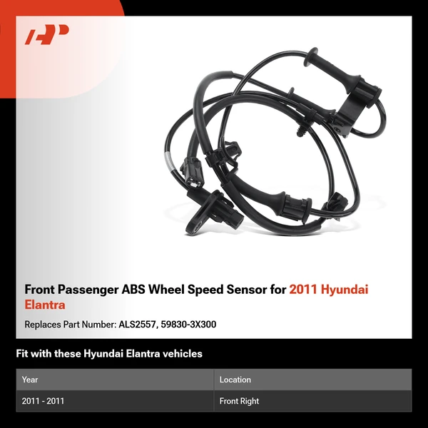 Front Passenger ABS Wheel Speed Sensor for 2011 Hyundai Elantra