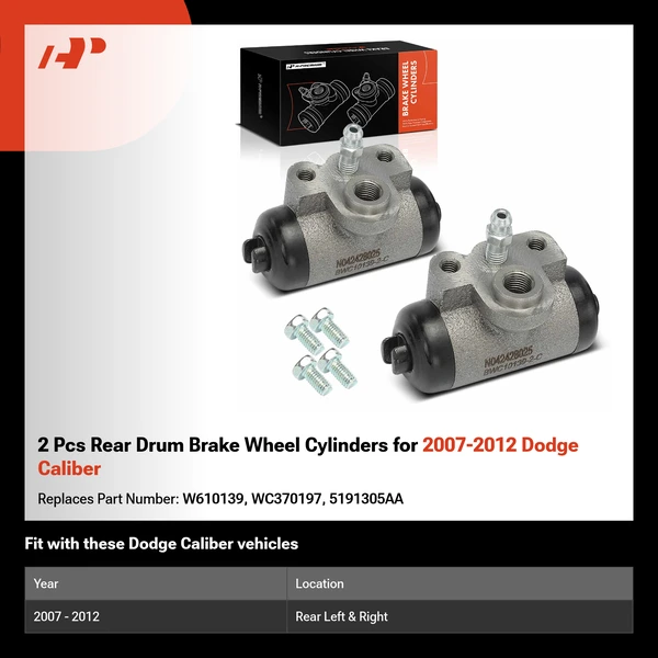 2 Pcs Rear Drum Brake Wheel Cylinders for 2007-2012 Dodge Caliber