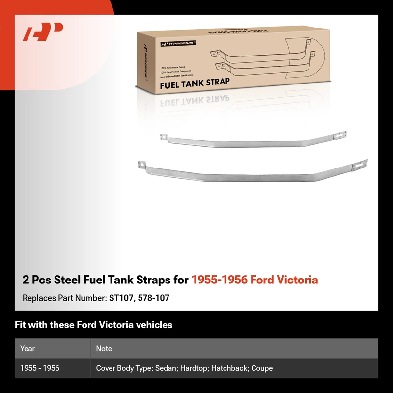 2 Pcs Steel Fuel Tank Straps for 1955-1956 Ford Victoria