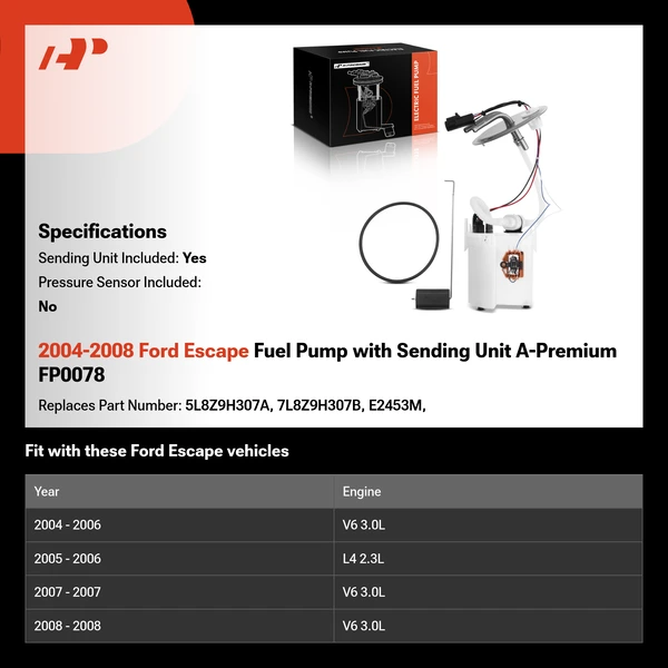 2004-2008 Ford Escape Fuel Pump with Sending Unit A-Premium FP0078