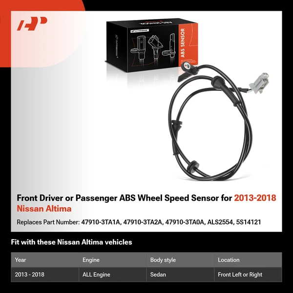 Front Driver or Passenger ABS Wheel Speed Sensor for 2013-2018 Nissan Altima