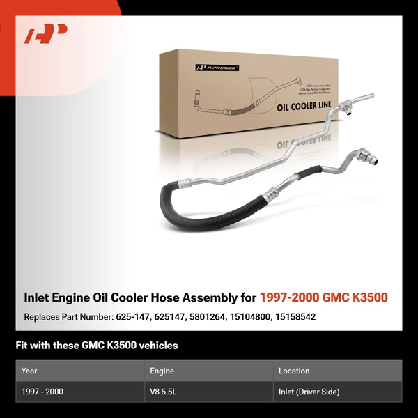 Inlet Engine Oil Cooler Hose Assembly for 1997-2000 GMC K3500