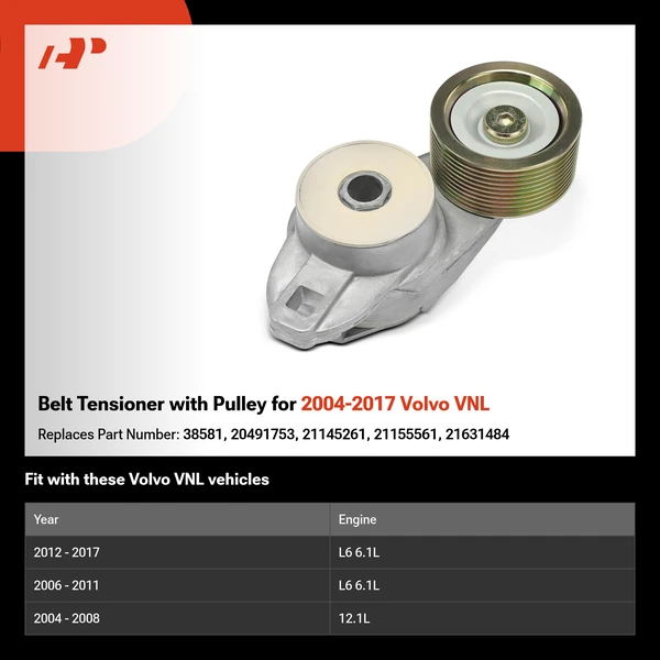 Belt Tensioner with Pulley for 2004-2017 Volvo VNL