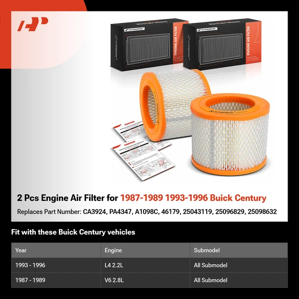 2 Pcs Engine Air Filter for 1987-1989 1993-1996 Buick Century