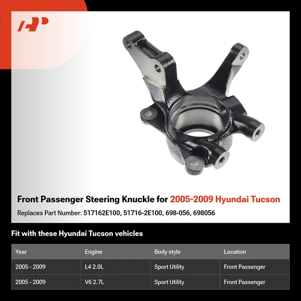Front Passenger Steering Knuckle for 2005-2009 Hyundai Tucson